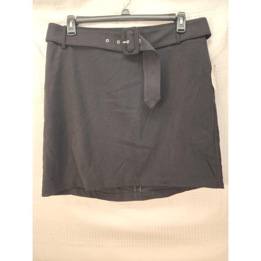 Nine West Black Cotton Twill A-Line Mini Skirt Belted Plus Size 0X Pockets